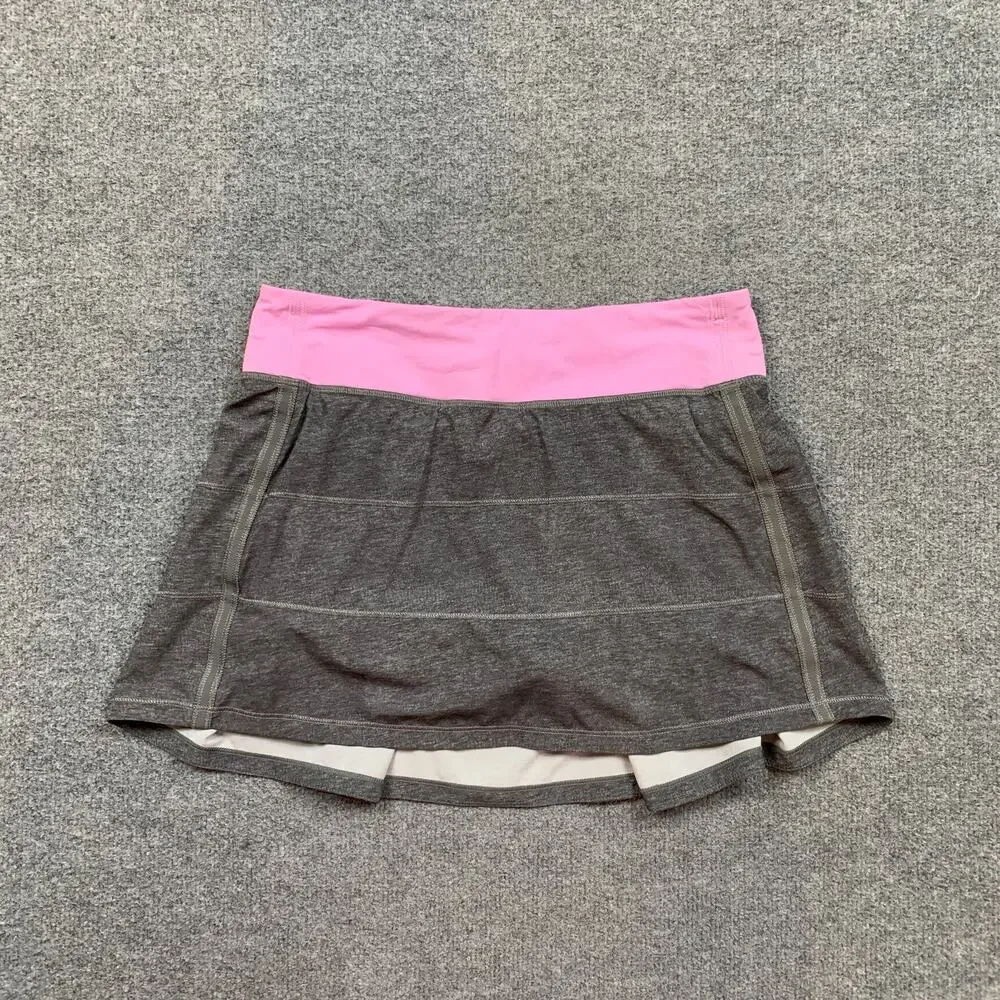 Lululemon Skort Womens 6 Light Pink Gray Pleated Pace Rival Pull On Zip Pocket